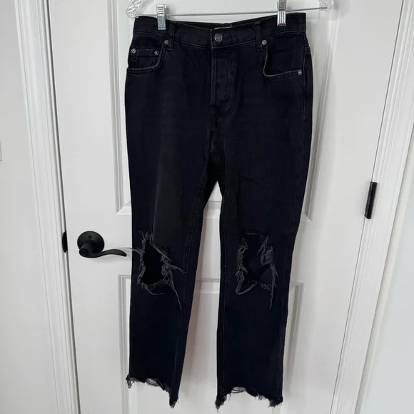 Free People Maggie Washed Black High-Rise Distressed straight Jeans 26 - Picture 2 of 11
